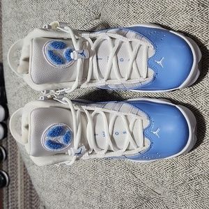 Women's Jordans Carolina Blue and White
